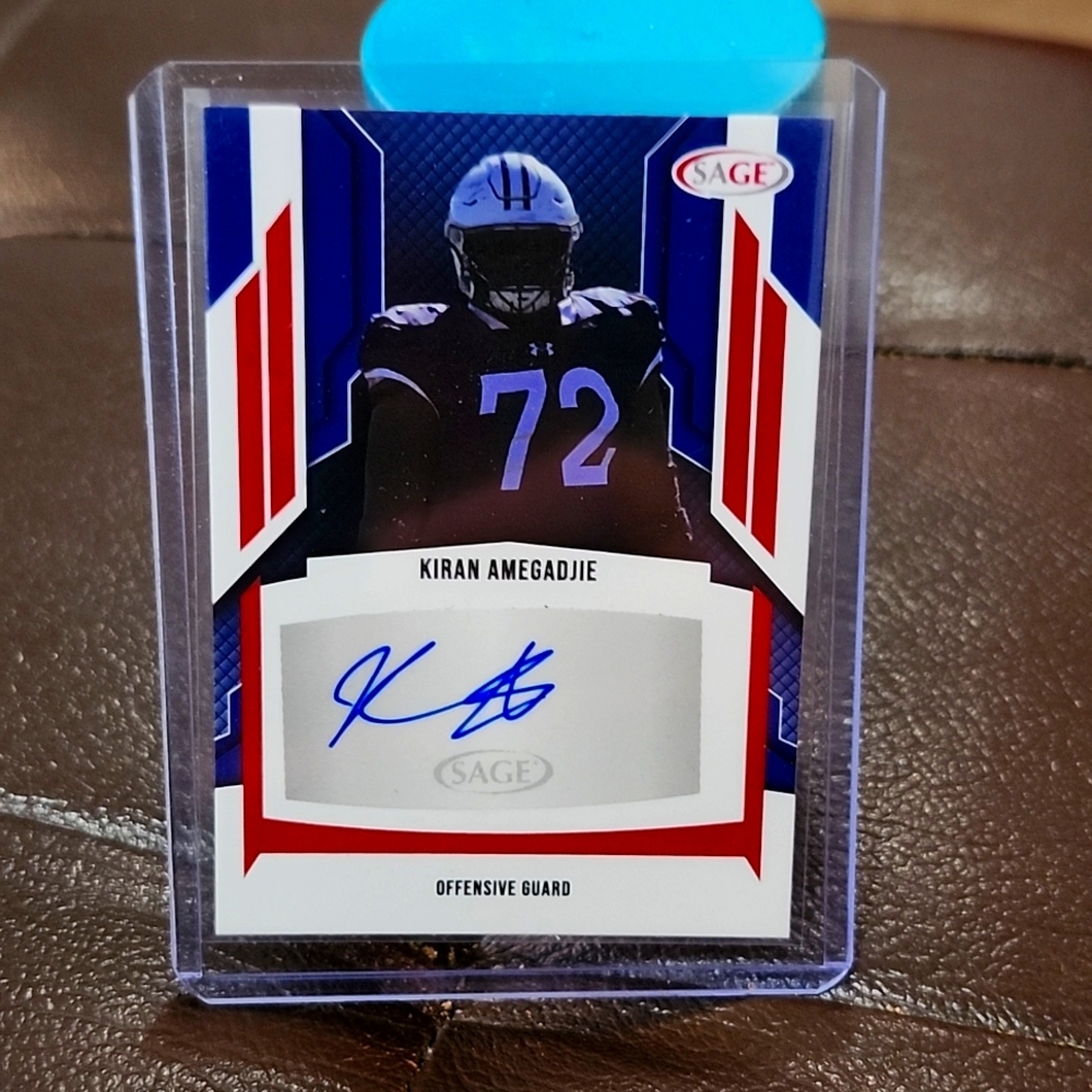 KIRAN AMEGADJIE AUTO RED 2024 Sage Football ROOKIE RC XRC A-KA Yale Bulldogs